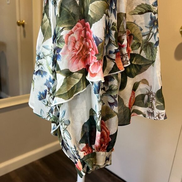 NWT Nicholas Floral Print 100% Silk Belle Ruffle Long Sleeve Blouse, Size 8 - Picture 11 of 16